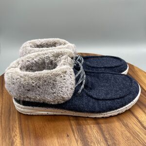 Hey Dude Britt Shoes Womens Size 9 Faux Fur Slip On Blue Comfort Casual Sneakers